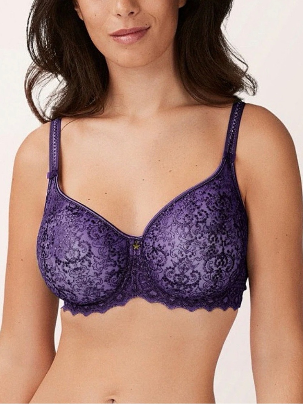 Empreinte 32G Cassiopee 07151 Embroidered French Lace Unlined Bra Dark Purple